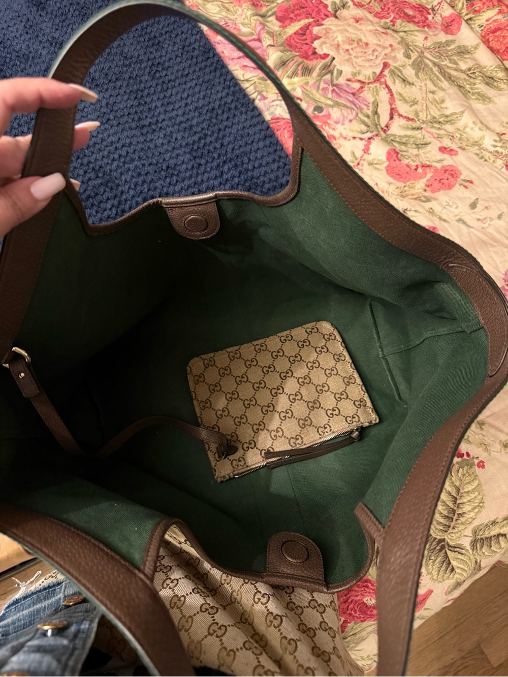 Gucci Giglio Beige GG Canvas Tote with Green and Red Web Stripe Large sz.used 1x - Picture 3 of 5